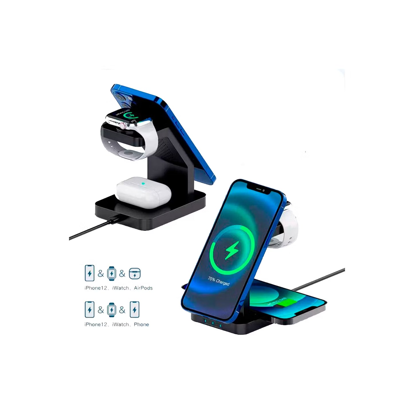 Base 3 en 1 Carga Rapida Inalámbrico y M